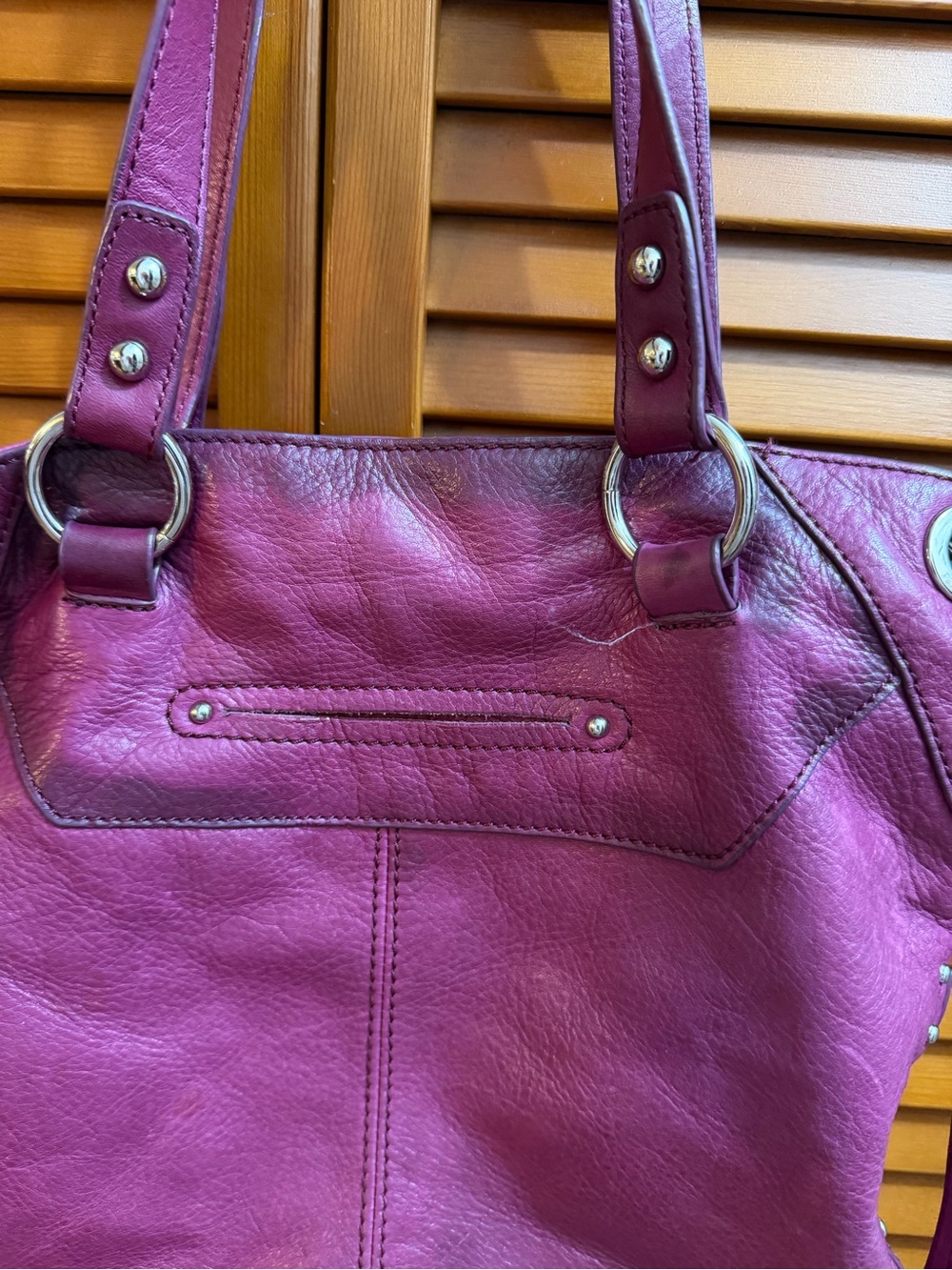 B Makowsky Women's Studded Leather Tote Bag in Plum - Picture 3 of 6